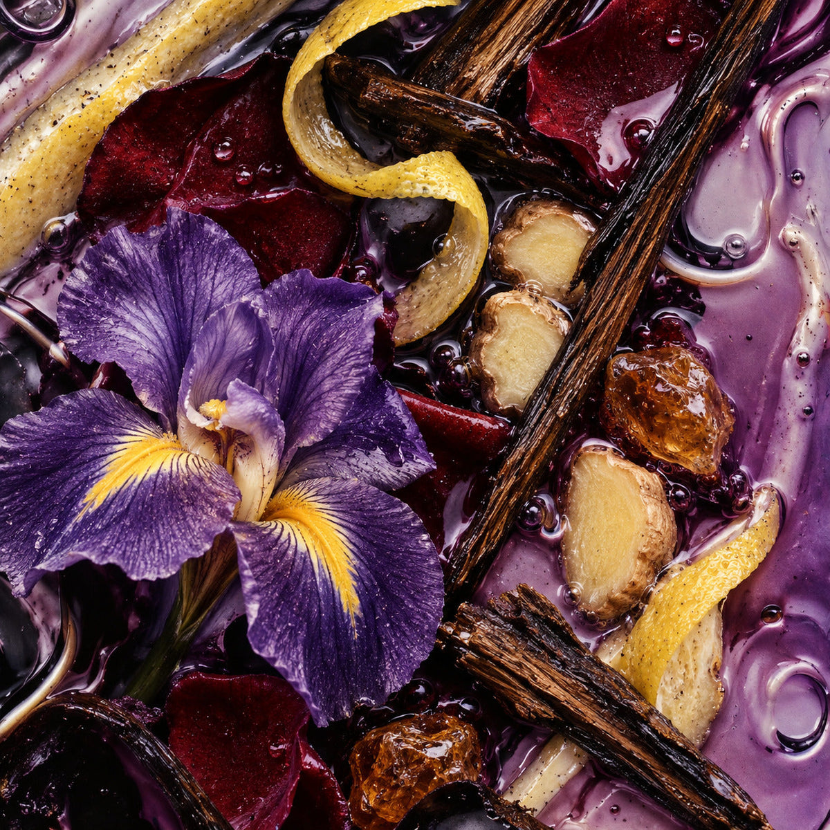 Iris, rose, citrus and wood fragrance notes for Lorenza